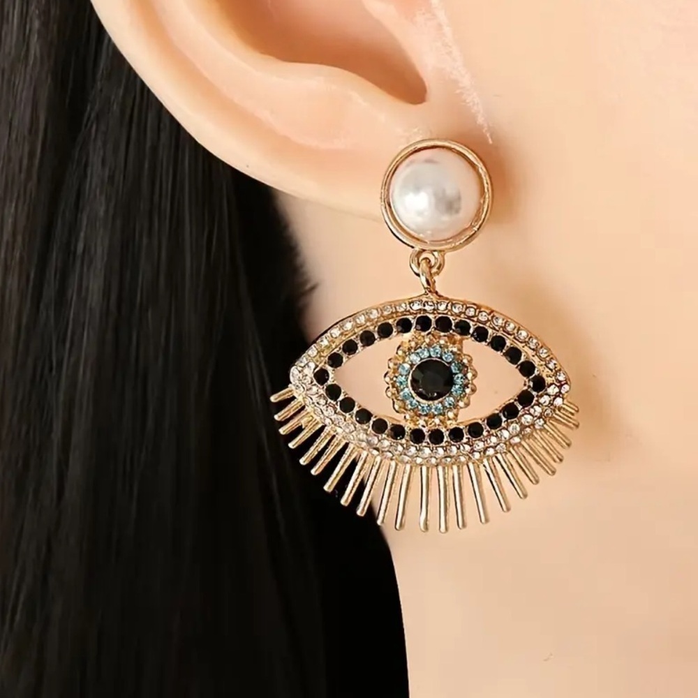NEW❗️Boho-Chic Evil Eye Drop Earrings. Rhinestone Pearl lucky Jewel 🧿 B1-47